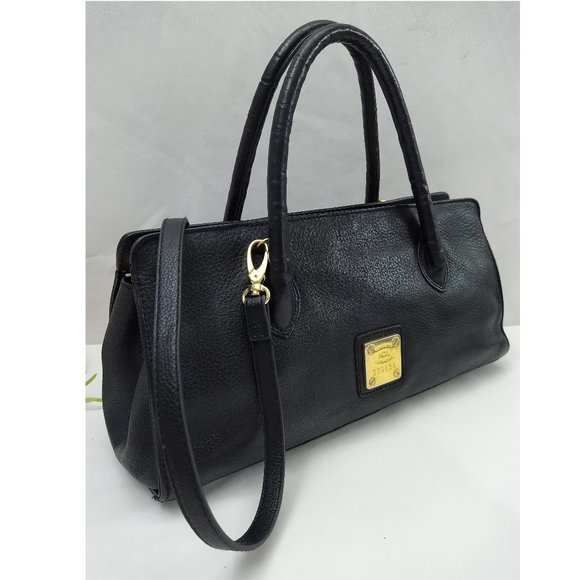 HCL Black Leather Zipper Closure Satchel Shoulder Bag - Vintage -Made in Germany - Picture 5 of 16